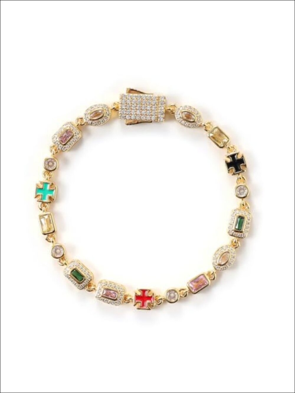 6mm Zirconia Cross Bracelet Gold Plated Tennis Chain Geometric